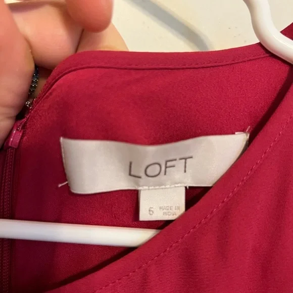 2/$30 LOFT - Raspberry Short Sleeve Mid Length Dress with Flutter Sleeves - Picture 5 of 7